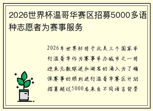 2026世界杯温哥华赛区招募5000多语种志愿者为赛事服务 2026世界杯温哥华赛区招募5000多语种志愿者为赛事服务